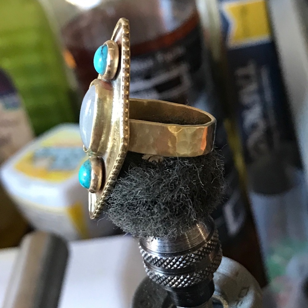 Turquoise & Moonstone Gypsy Queen Ring - Picture 3 of 5